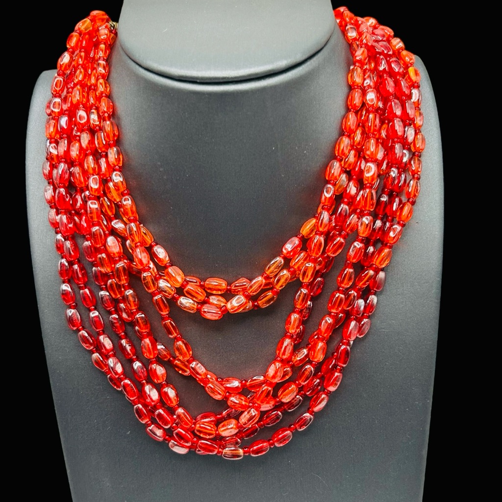 Vintage W.Germany Ombr Red/Orange Multi Strand Glass Bead Necklace